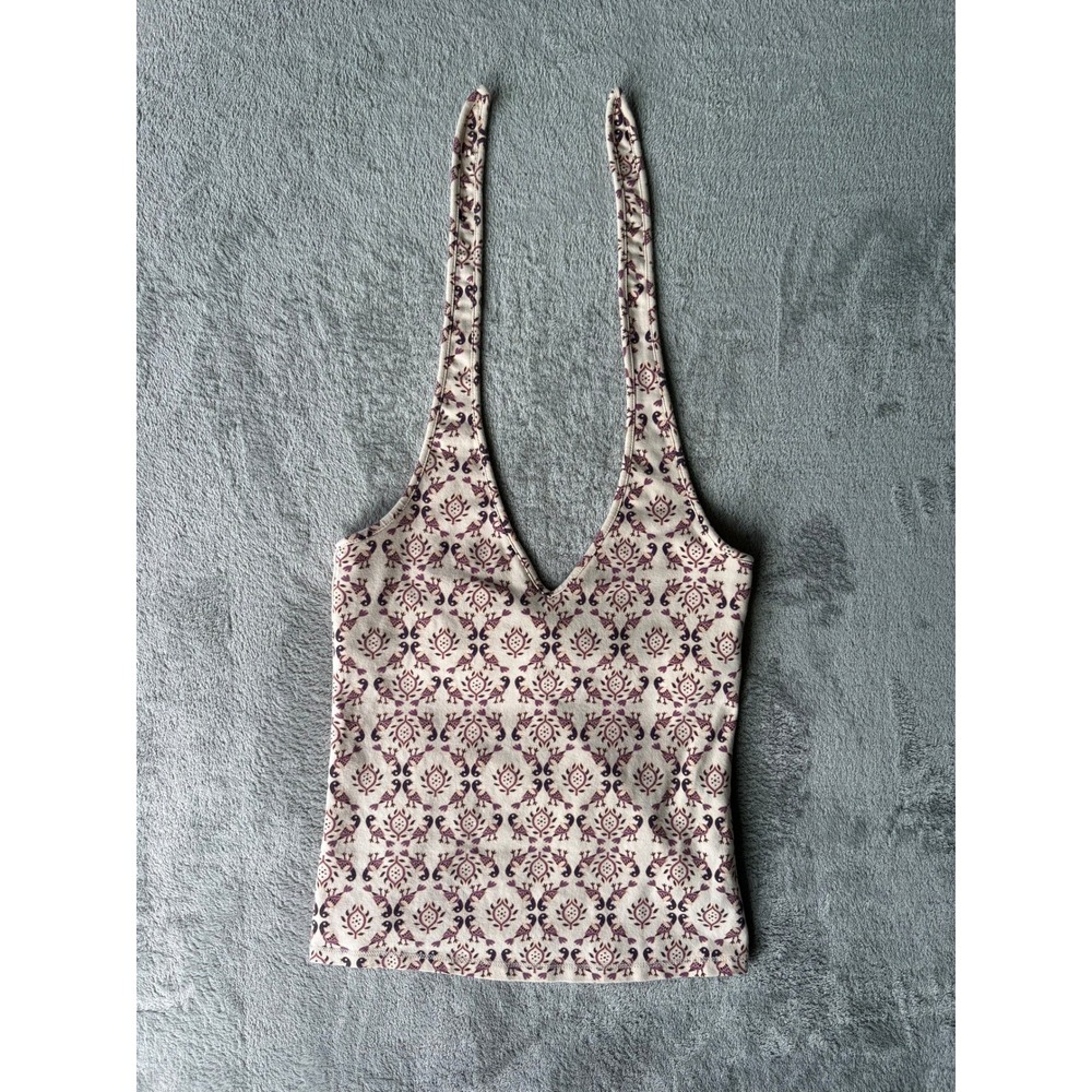 Vintage Y2K Gap Halter Crop Top XS Damask Bird Print Boho Summer Retro Stretchy - Picture 2 of 15